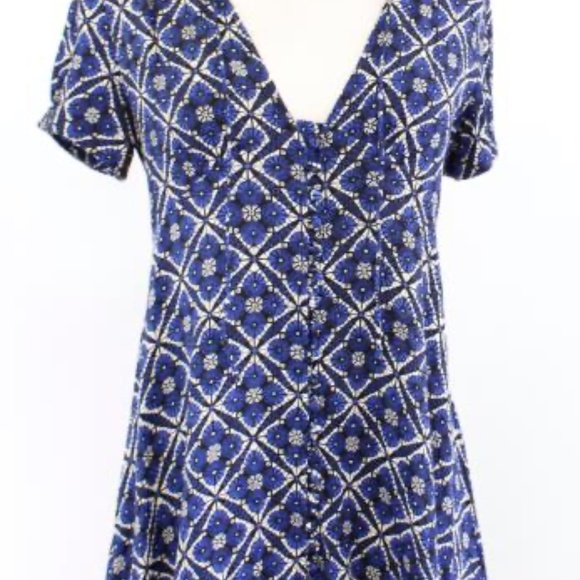 FREE PEOPLE Button down mini blue melody geometric pattern dress - Picture 11 of 12